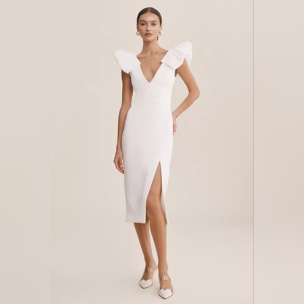 Rebecca Vallance puff sleeve v neck midi dress size 8